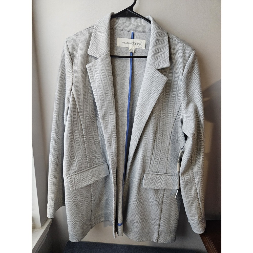 Treasure & Bond Women's Herringbone Knit Blazer Grey Tile Size L NWT Nordstrom